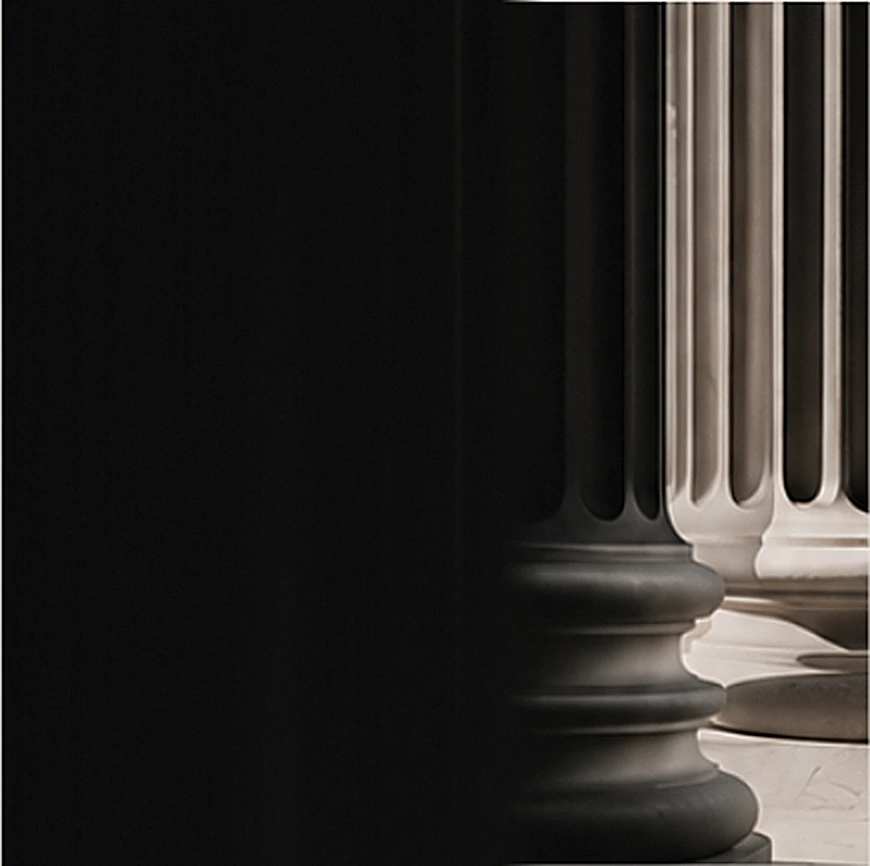 Fluted classical stone columns receding into shadow, from the supplied design